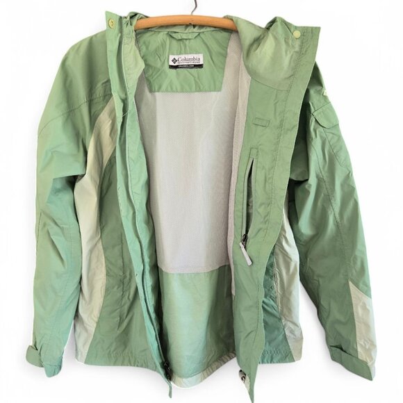 Columbia Womens XL Green Outdoor Hooded Rain Jacket Zip Front - Picture 2 of 16